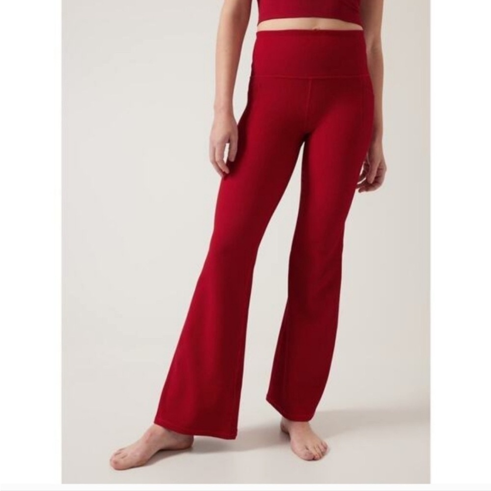 Athleta Salutation Stash Rib Flare Pants Candy Red M